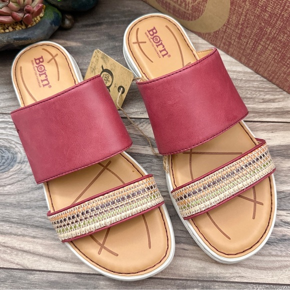 NIB Born Shore Slide Sandal Red Fabric Combo 9M 40.5 - Picture 2 of 12
